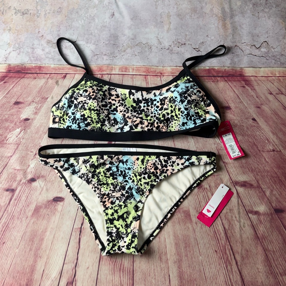 💵Xhilaration Multicolor 2 Pc Bikini Top size Large and Bottom Med